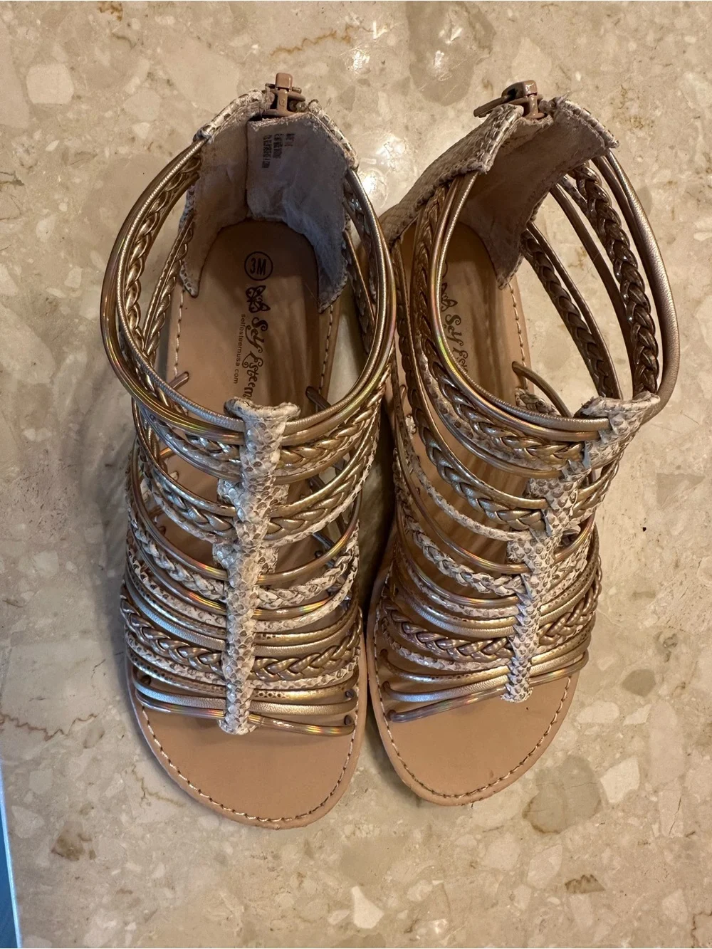 Girls Metallic Gold Braided Gladiator Sandals - Kids